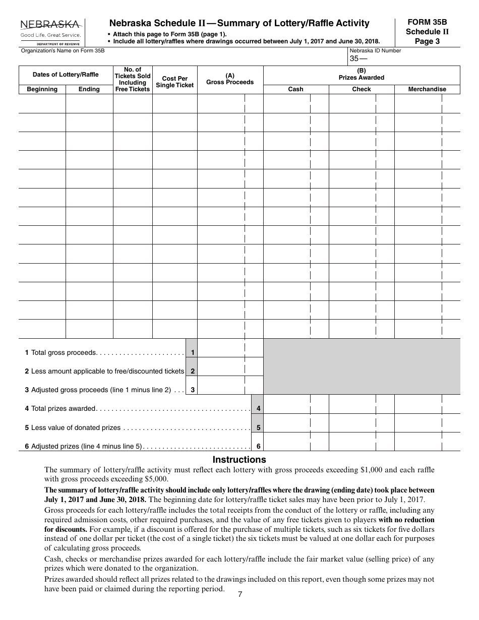 Form 35B Nebraska Lottery / Raffle Annual Report - Nebraska, Page 7