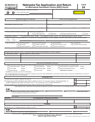 Form 54 Nebraska Tax Application and Return for Mechanical Amusement Device (Mad) Decals - Nebraska