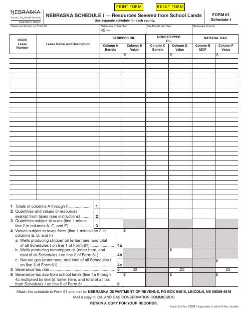 Form 61 Schedule I  Printable Pdf
