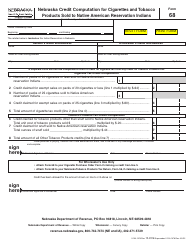 Form 68 Nebraska Credit Computation for Cigarettes and Tobacco Products Sold to Native American Reservation Indians - Nebraska