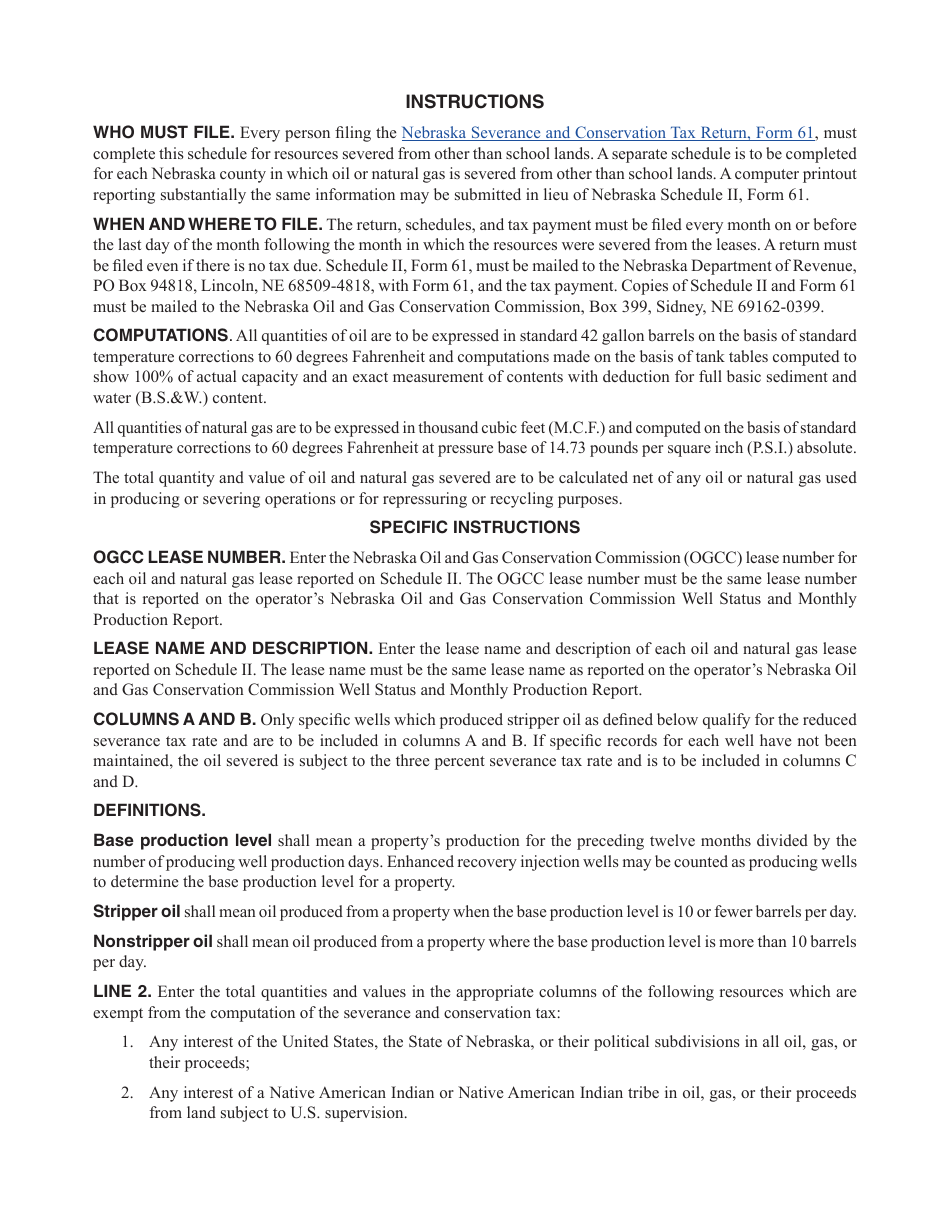 Form 61 Schedule II Resources Severed From Other Than School Lands - Nebraska, Page 2