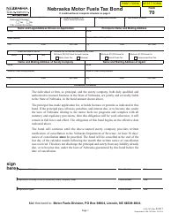 Form 70 Nebraska Motor Fuels Tax Bond - Nebraska