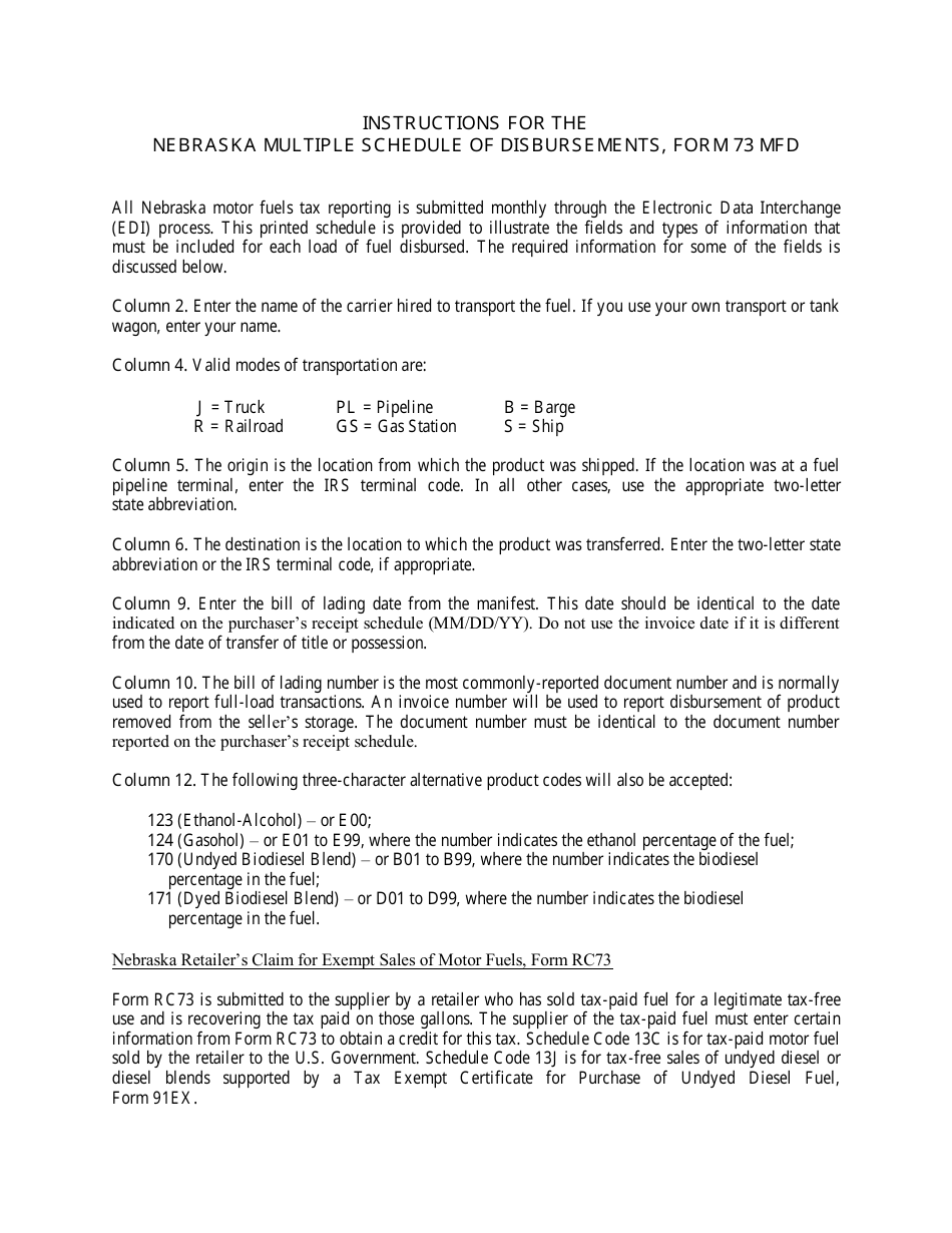 Form 73 MFD Nebraska Multiple Schedule of Disbursements - Nebraska, Page 2