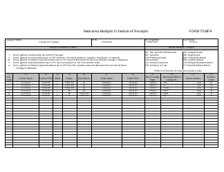 Form 73 MFR Nebraska Multiple Schedule of Receipts - Nebraska