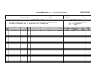 Document preview: Form 83 MFR Nebraska Producer's Schedule of Receipts - Nebraska