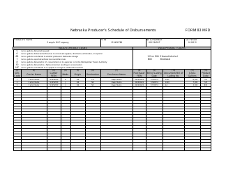 Document preview: Form 83 MFD Nebraska Producer's Schedule of Disbursements - Nebraska