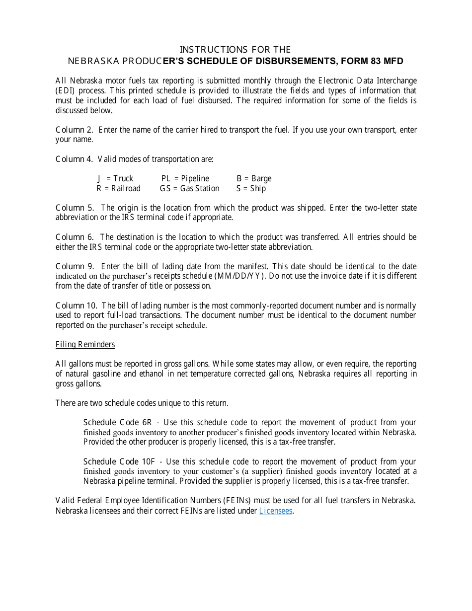 Form 83 MFD Nebraska Producers Schedule of Disbursements - Nebraska, Page 2