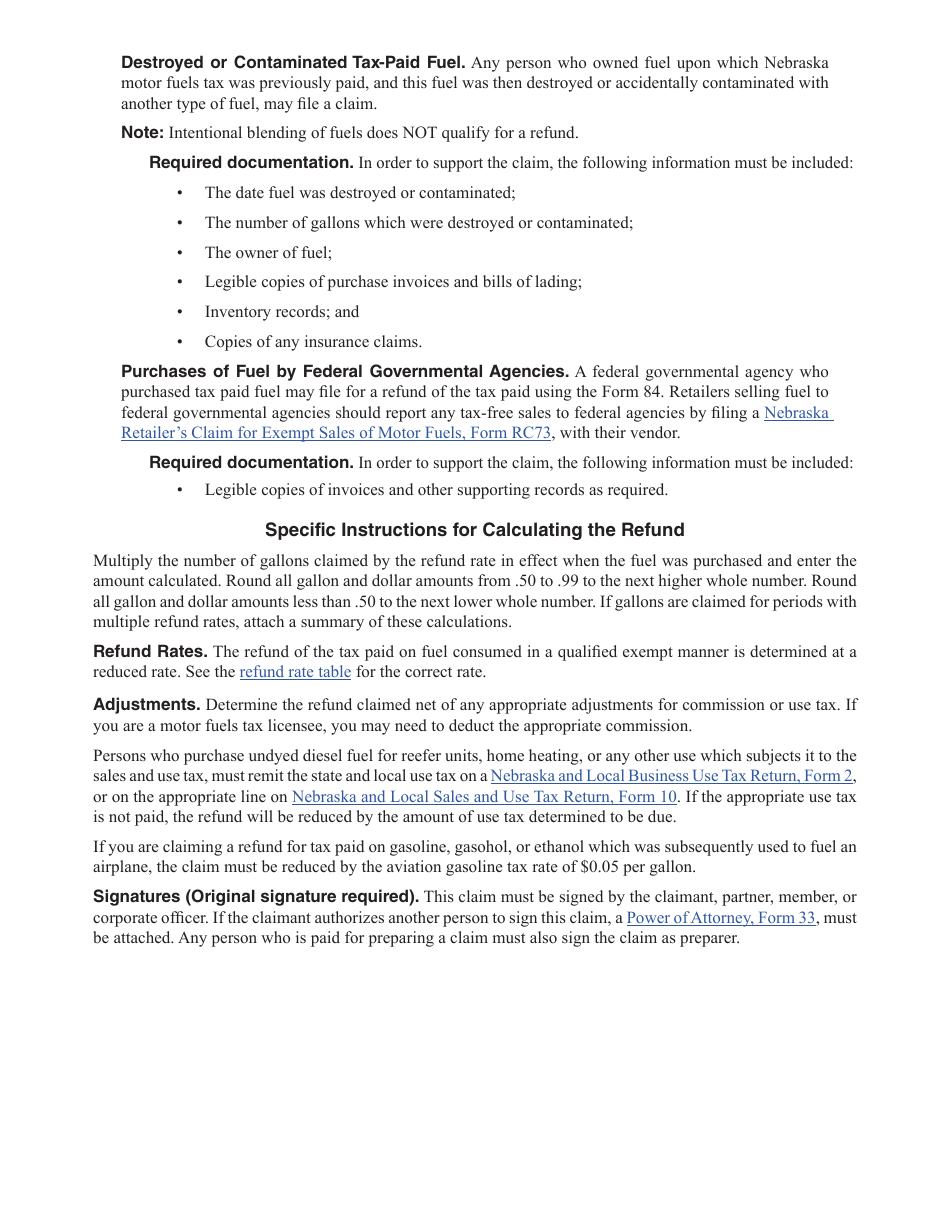 Form 84 Nebraska Non-ag Use Motor Fuels Tax Refund Claim - Nebraska, Page 3
