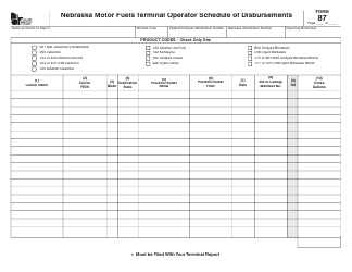 Document preview: Form 87 Nebraska Motor Fuels Terminal Operator Schedule of Disbursements - Nebraska