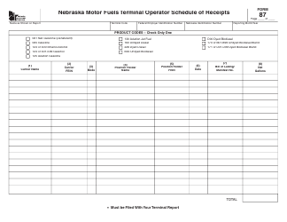 Document preview: Form 87 Nebraska Motor Fuels Terminal Operator Schedule of Receipts - Nebraska