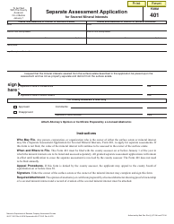 Document preview: Form 401 Separate Assessment Application for Severed Mineral Interests - Nebraska