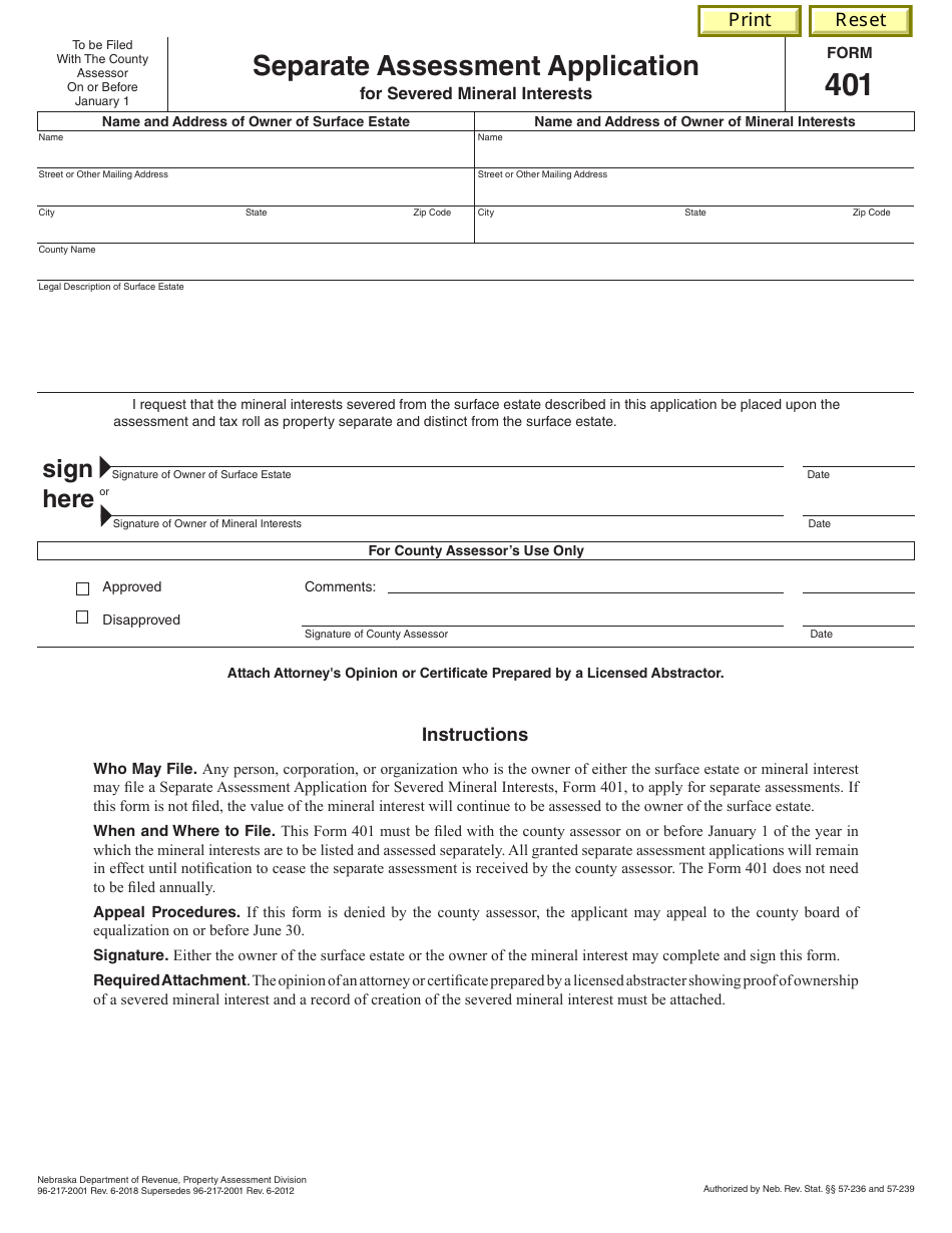 Form 401 - Fill Out, Sign Online and Download Fillable PDF, Nebraska ...