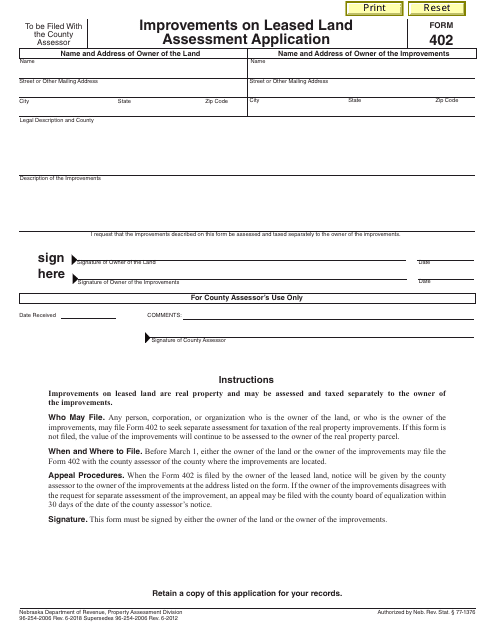Form 402  Printable Pdf
