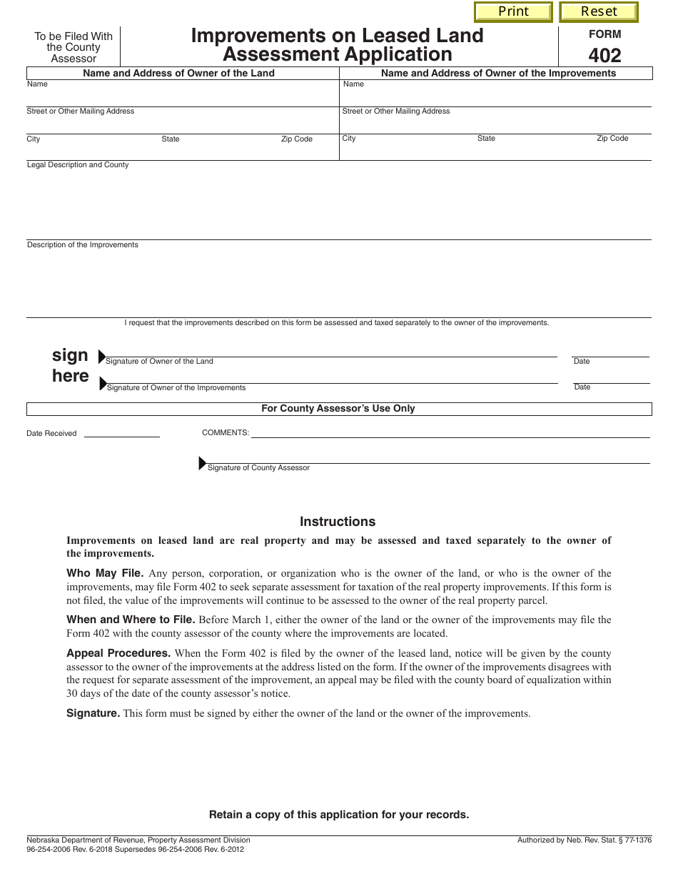 Form 402 Download Fillable PDF or Fill Online Improvements on Leased ...