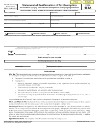 Document preview: Form 451A Statement of Reaffirmation of Tax Exemption for Use When Applying for Continued Exemption for Qualifying Organizations - Nebraska