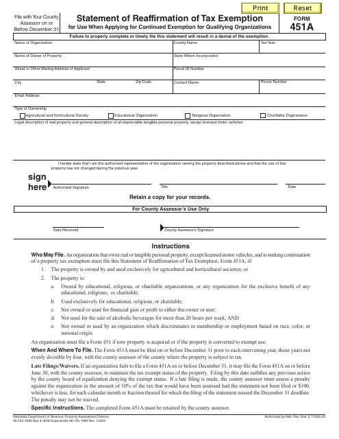 Form 451A  Printable Pdf