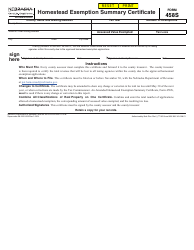 Document preview: Form 458S Homestead Exemption Summary Certificate - Nebraska