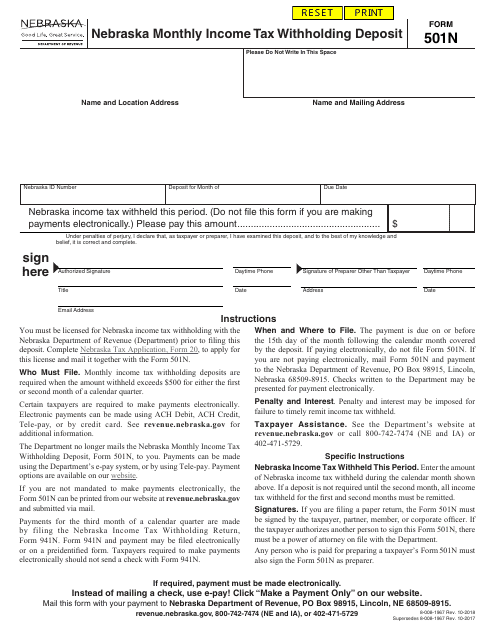 Form 501N  Printable Pdf