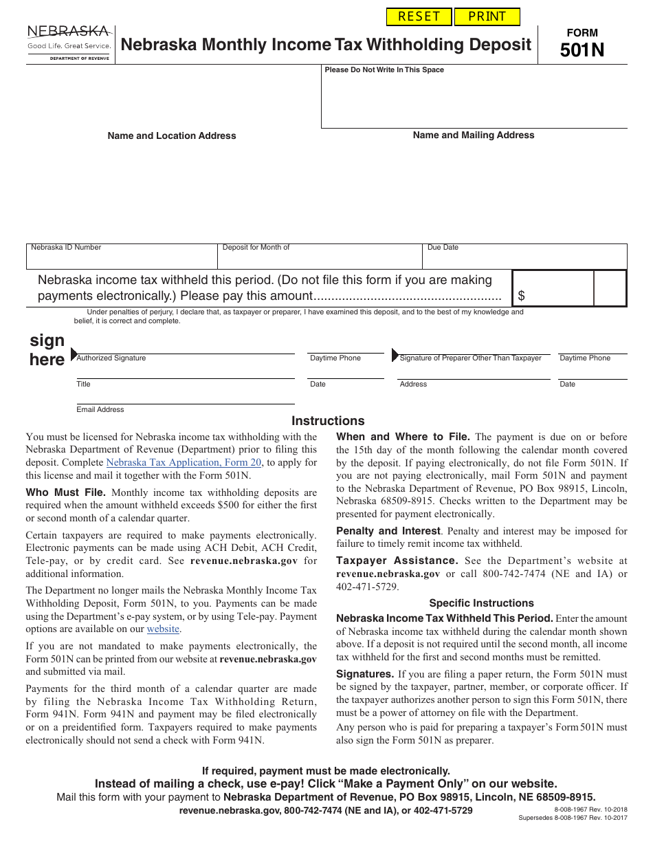 Form 501N - Fill Out, Sign Online and Download Fillable PDF, Nebraska ...