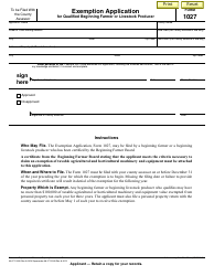 Document preview: Form 1027 Exemption Application for Qualified Beginning Farmer or Livestock Producer - Nebraska