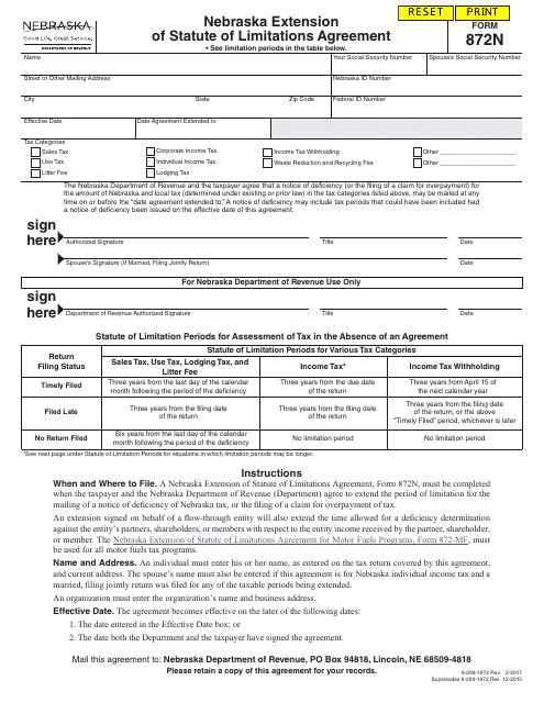 Form 872N  Printable Pdf