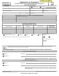 Document preview: Form 457 Application for Exemption From Motor Vehicle Taxes by Qualifying Nonprofit Organizations - Nebraska
