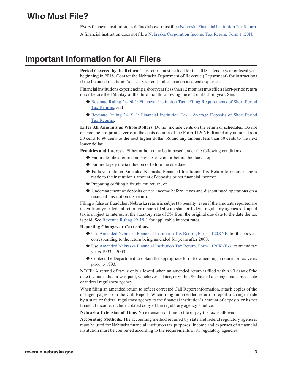 Form 1120NF Financial Institution Tax Return - Nebraska, Page 3