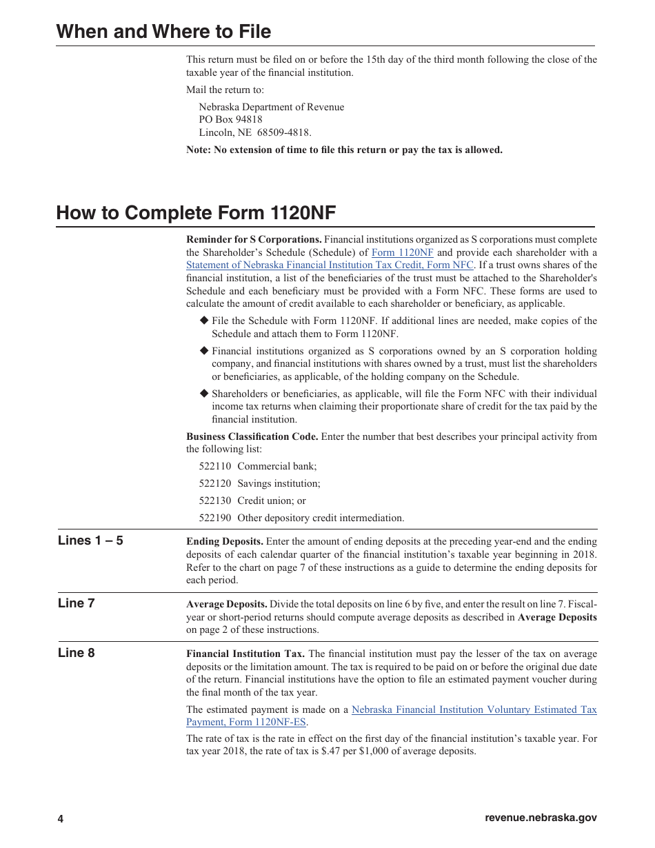 Form 1120NF Financial Institution Tax Return - Nebraska, Page 4