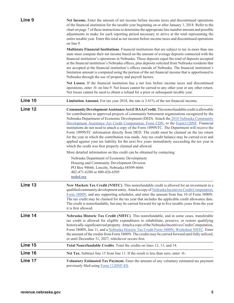 Form 1120NF Financial Institution Tax Return - Nebraska, Page 5