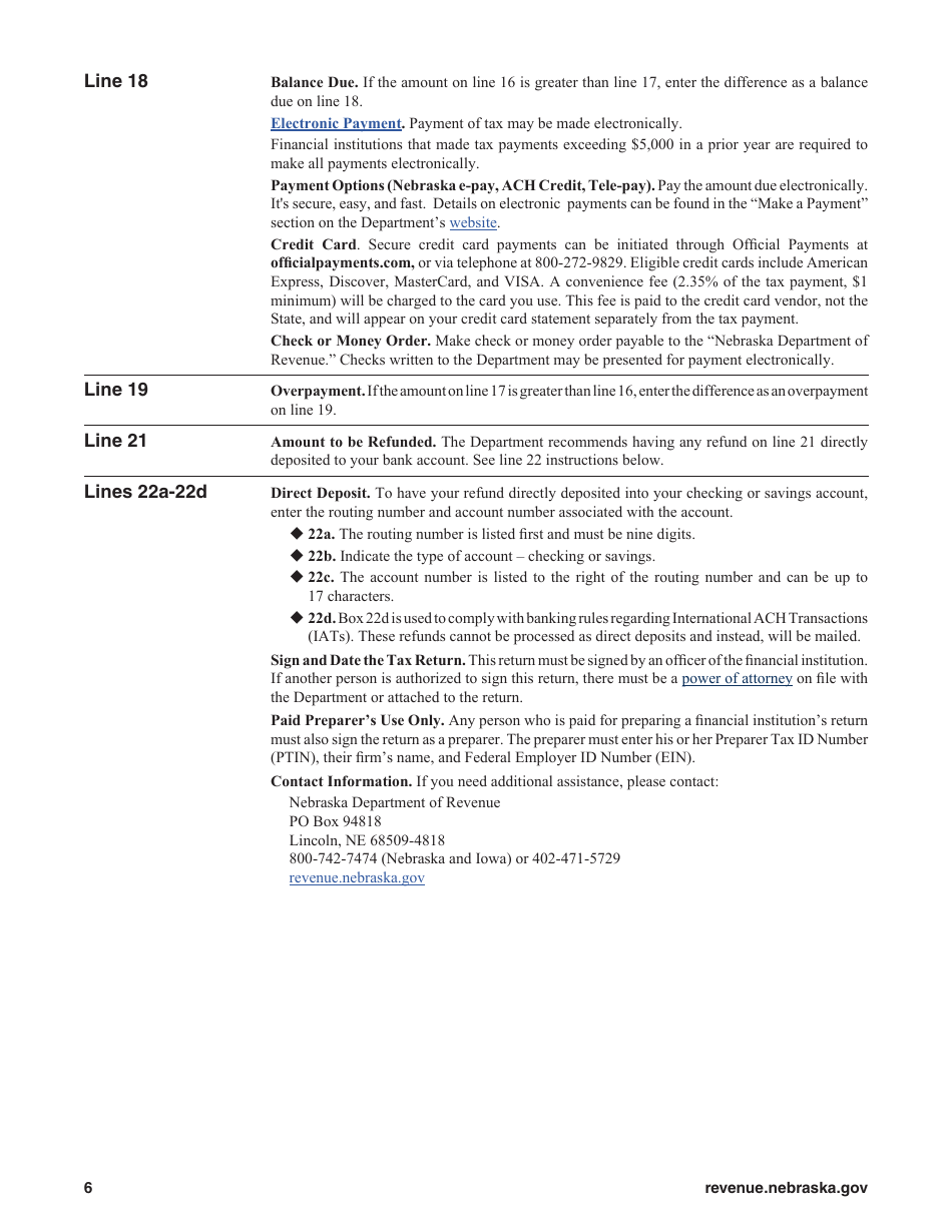 Form 1120NF Financial Institution Tax Return - Nebraska, Page 6