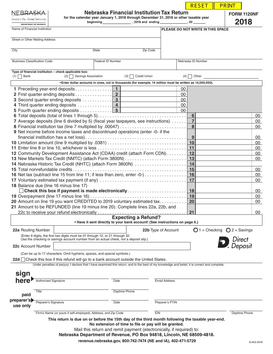 Form 1120NF Financial Institution Tax Return - Nebraska, Page 8