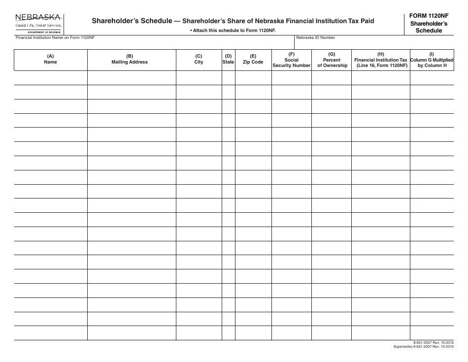 Form 1120NF Financial Institution Tax Return - Nebraska, Page 9