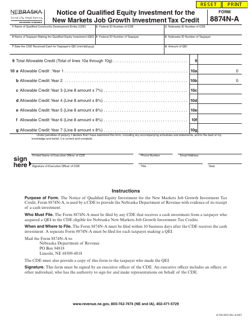 Form 8874N-A  Printable Pdf