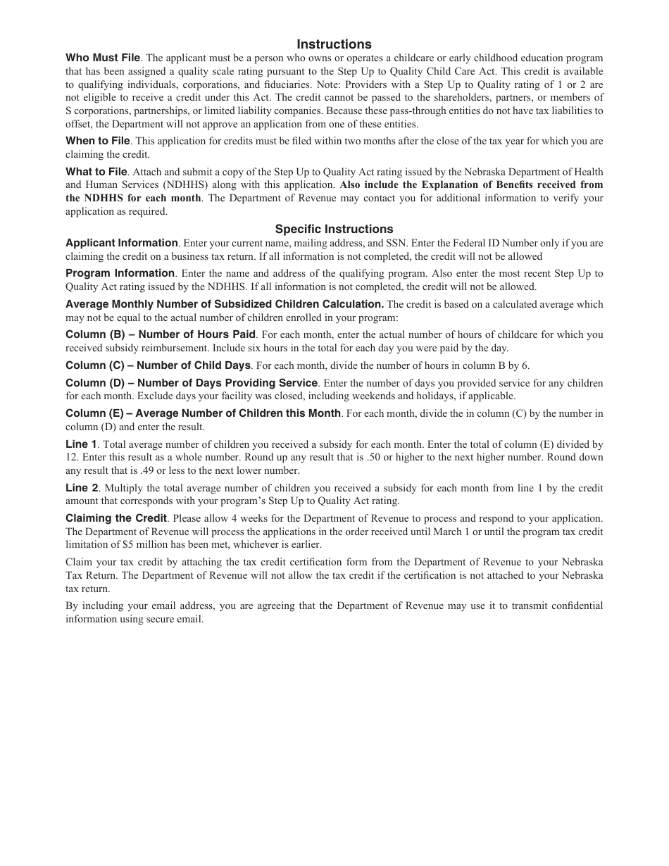 School Readiness Tax Credit Act - Application for Childcare and Education Provider - Nebraska, Page 2