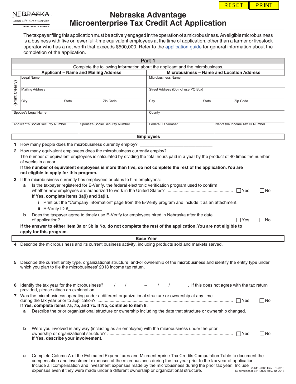 Nebraska Advantage Microenterprise Tax Credit Act Application - Nebraska, Page 1