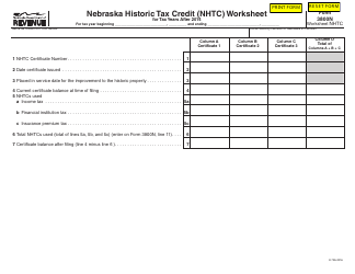 Document preview: Form 3800N Worksheet NHTC Nebraska Historic Tax Credit (Nhtc) Worksheet - Nebraska