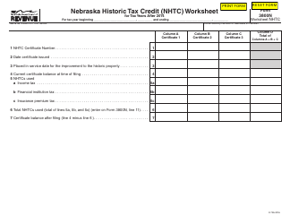 Form 3800N Worksheet NHTC Nebraska Historic Tax Credit (Nhtc) Worksheet - Nebraska