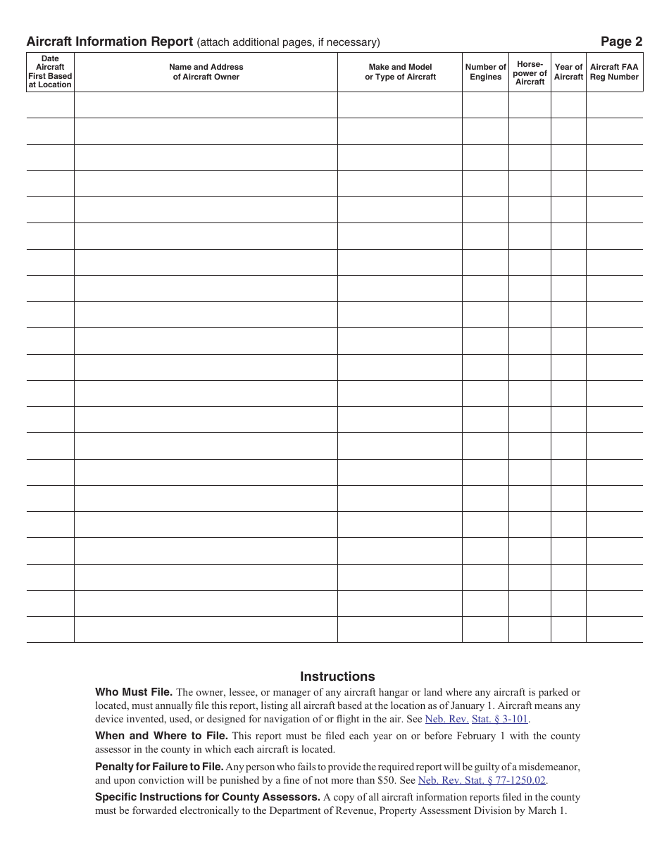 Aircraft Information Report Form - Nebraska, Page 2