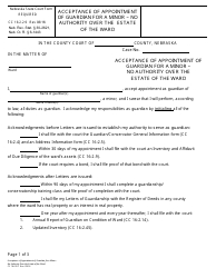 Form CC16:2.2.9 Acceptance of Appointment of Guardian for a Minor - No Authority Over the Estate of the Ward - Nebraska