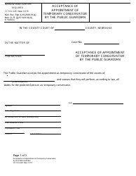 Document preview: Form CC16:2.229 Acceptance of Appointment of Temporary Conservator by the Public Guardian - Nebraska