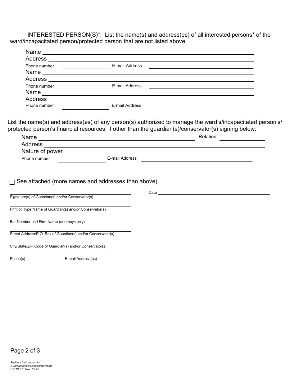 Form CC16:2.5 Address Information for Guardianships / Conservatorships - Nebraska, Page 2