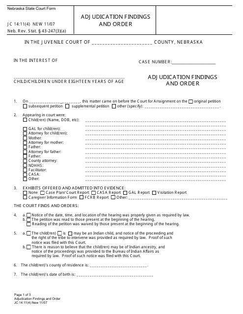 Form JC14:11(4) Adjudication Findings and Order - Nebraska
