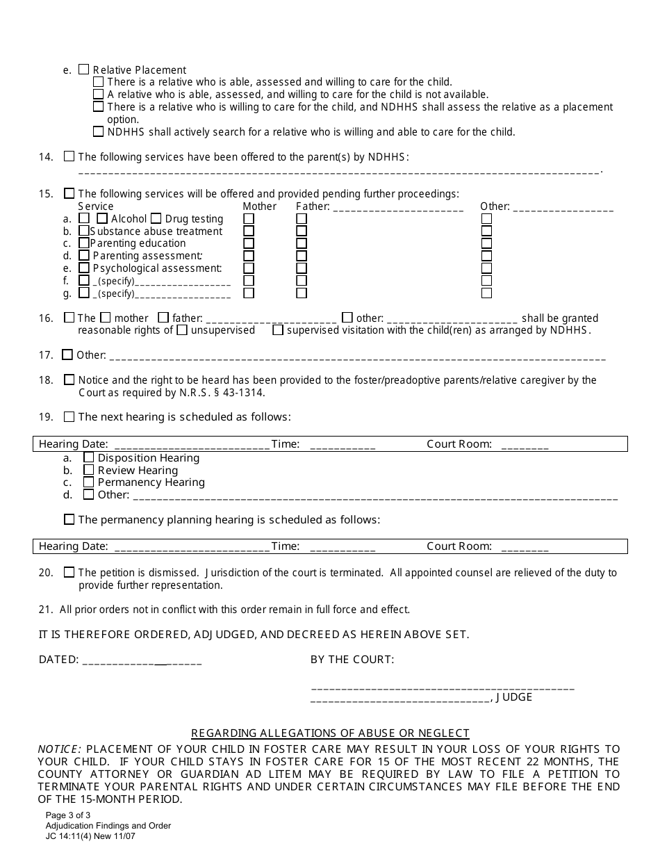 Form JC14:11(4) Adjudication Findings and Order - Nebraska, Page 3