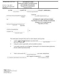 Form DC6:7(1) Affidavit and Application to Proceed in Forma Pauperis (Request to Proceed Without Payment of Fees) - Nebraska