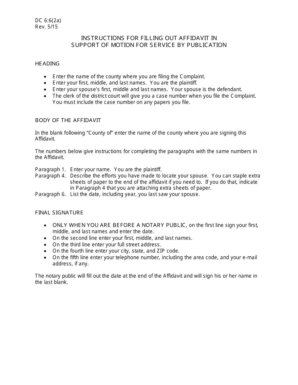Download Instructions for Form DC6:6(2) Affidavit in Support of Motion ...
