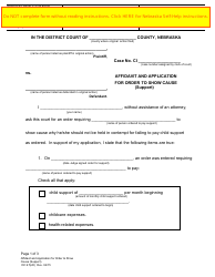 Form DC6:5(20) Affidavit and Application for Order to Show Cause (Support) - Nebraska
