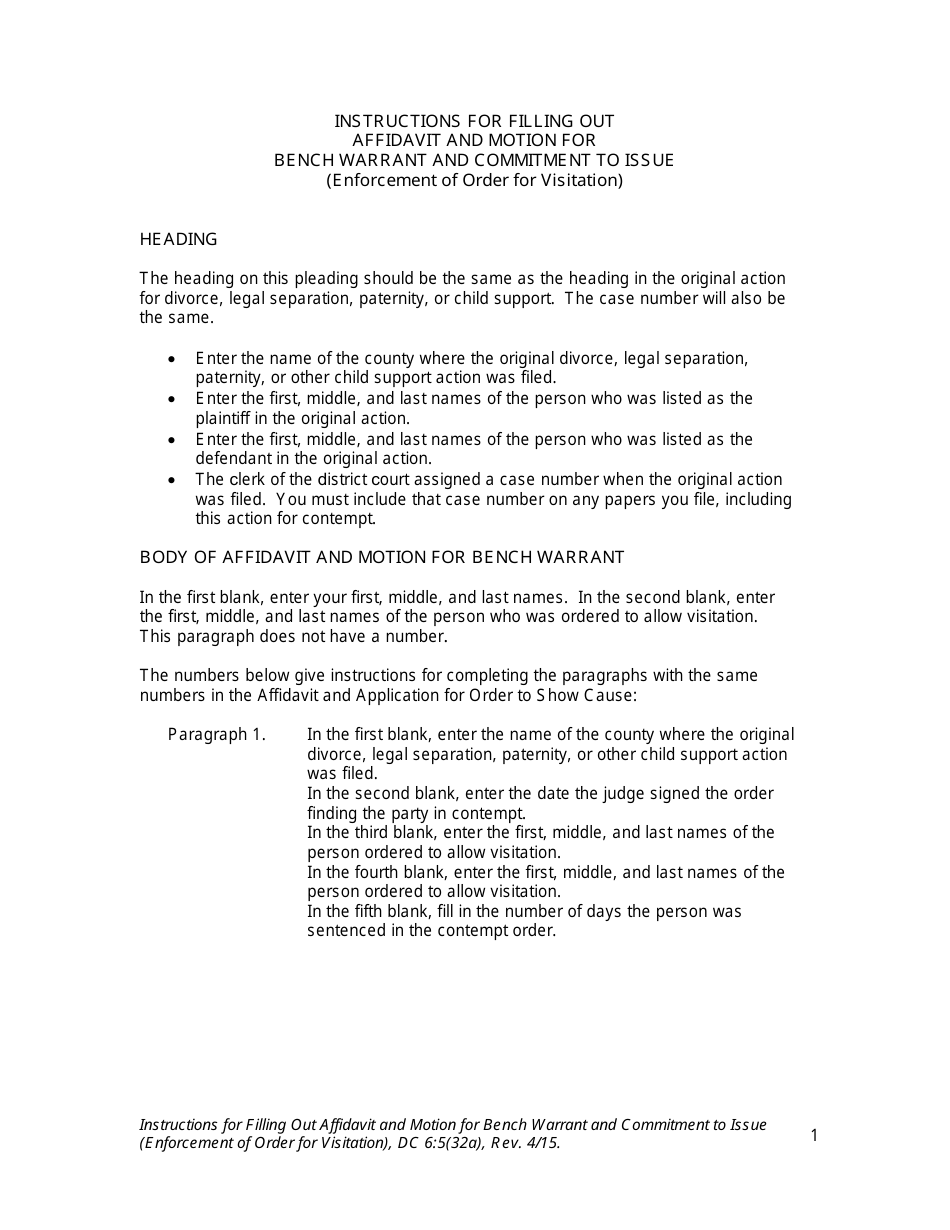 Download Instructions for Form DC6:5(32) Affidavit and Motion for Bench ...
