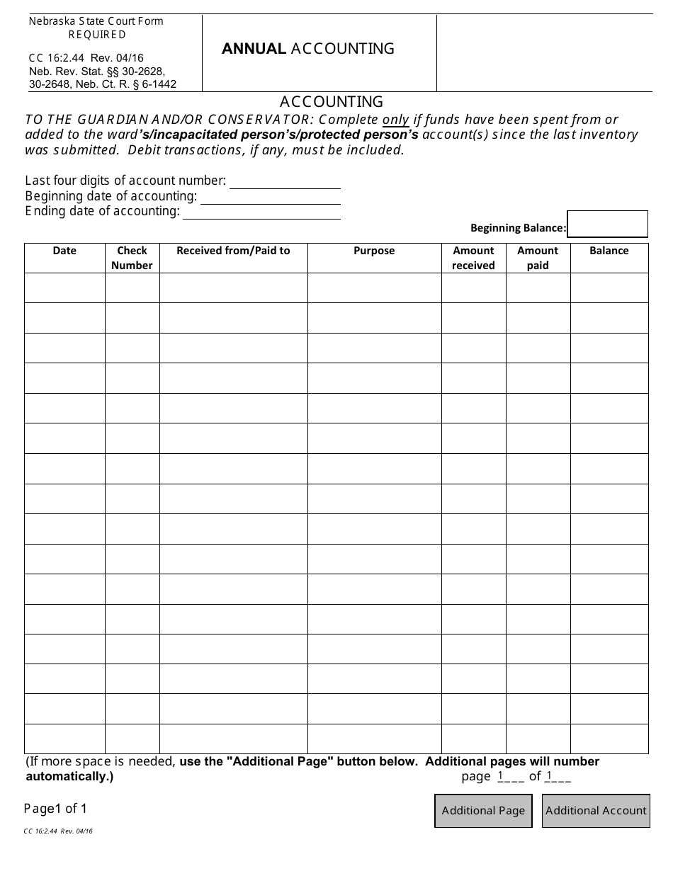 Form CC16:2.44 Annual Accounting - Nebraska, Page 1