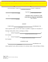Form DC9:1 &quot;Answer and Counterclaim for Dissolution of Marriage (No Children)&quot; - Nebraska