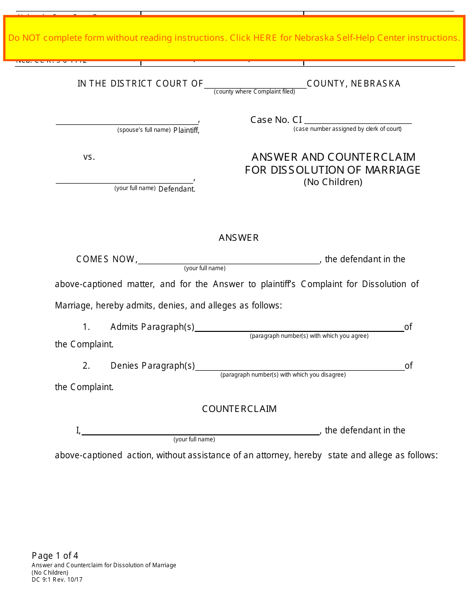 Form DC9:1 - Fill Out, Sign Online and Download Fillable PDF, Nebraska ...